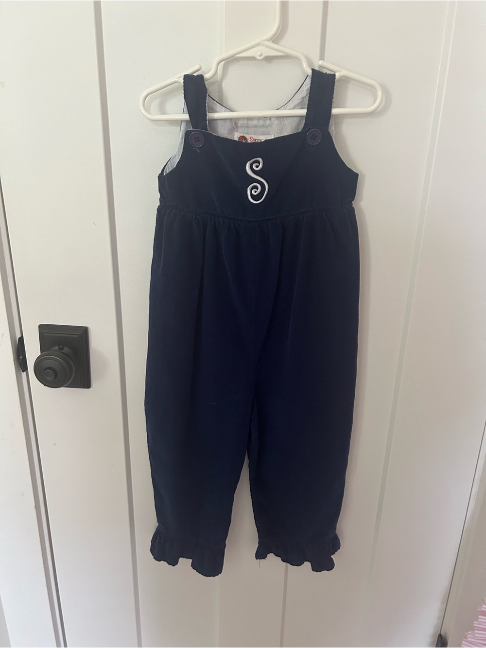 Navy Girls Romper Overalls with Ruffle Hem